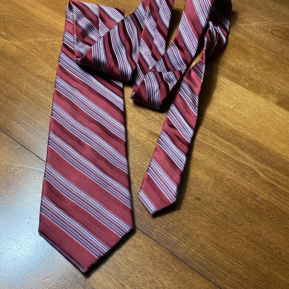 Calvin Klein Red and Gray Striped Tie
